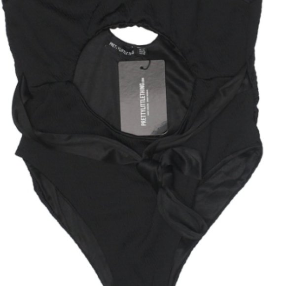Black Crinkle Cut Out Belted Swimsuit - NWT - Picture 9 of 12